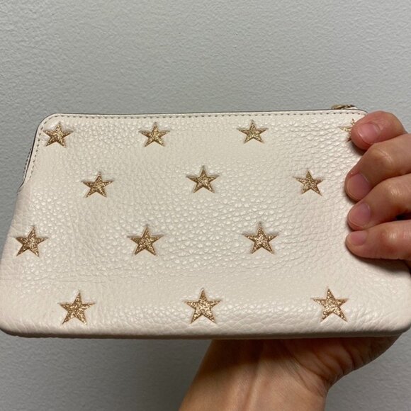 Coach Corner Zip Wristlet CW865, Pebble Leather, Chalk Gold Star Print - Picture 3 of 5